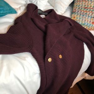 Plum shawl collar cardigan.